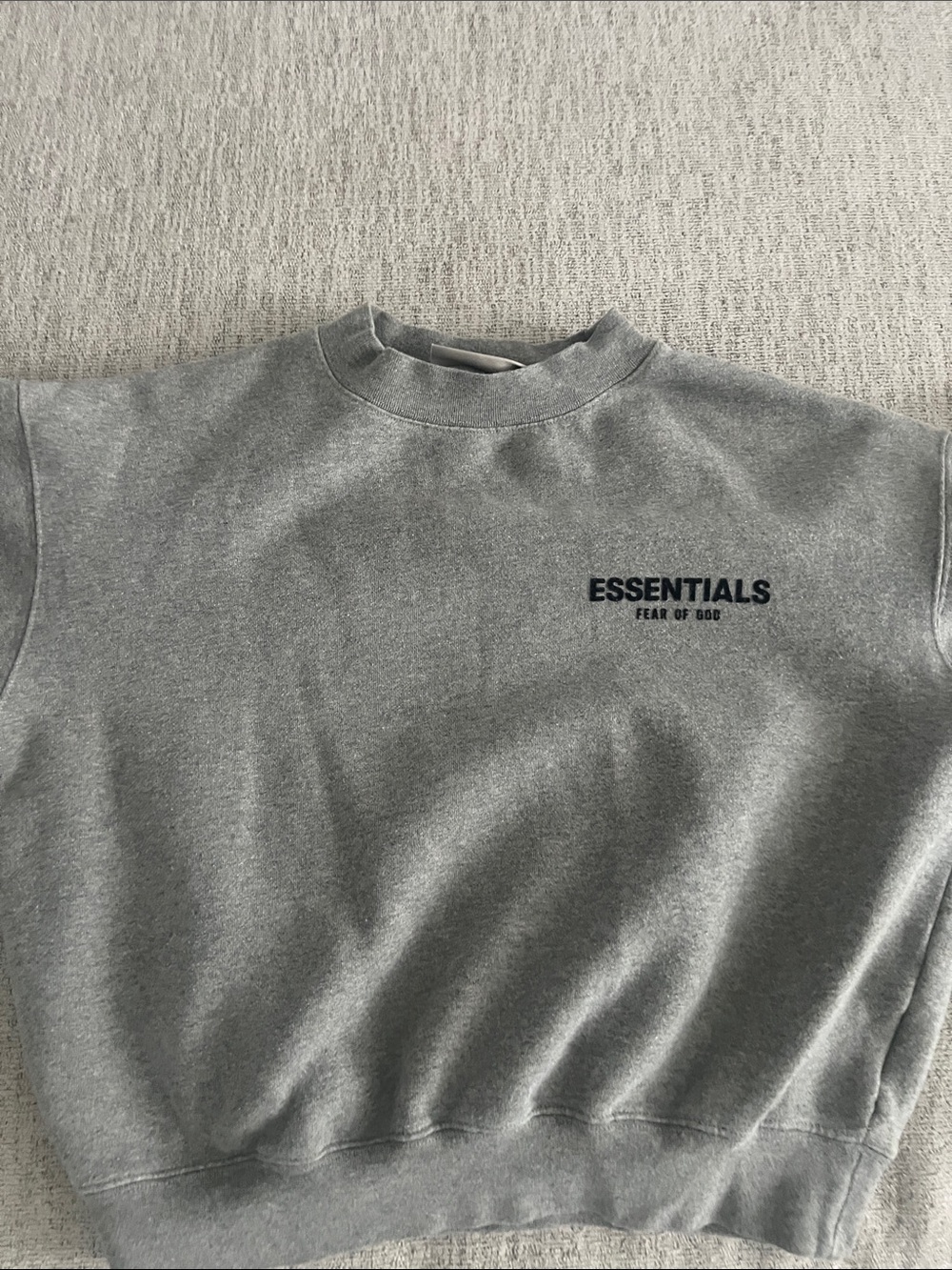 Essentials Grey Short Boxy Crewneck Sweatshirt